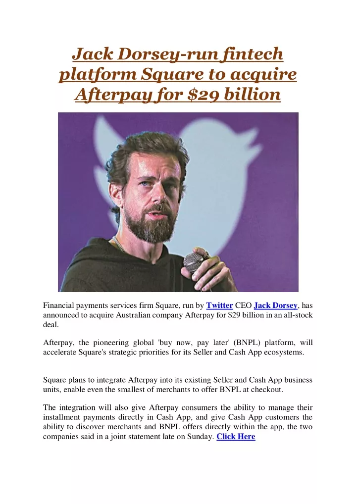 jack dorsey run fintech platform square