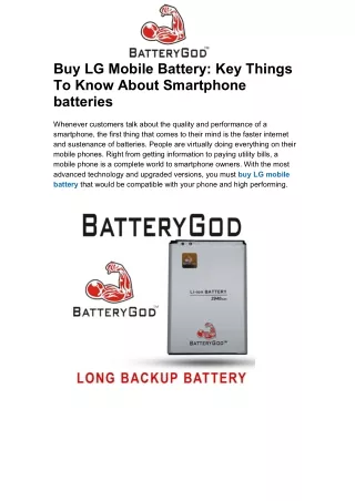 Buy LG Mobile Battery: Key Things To Know About Smartphone batteries