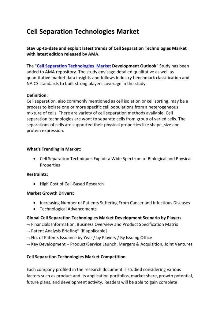 cell separation technologies market