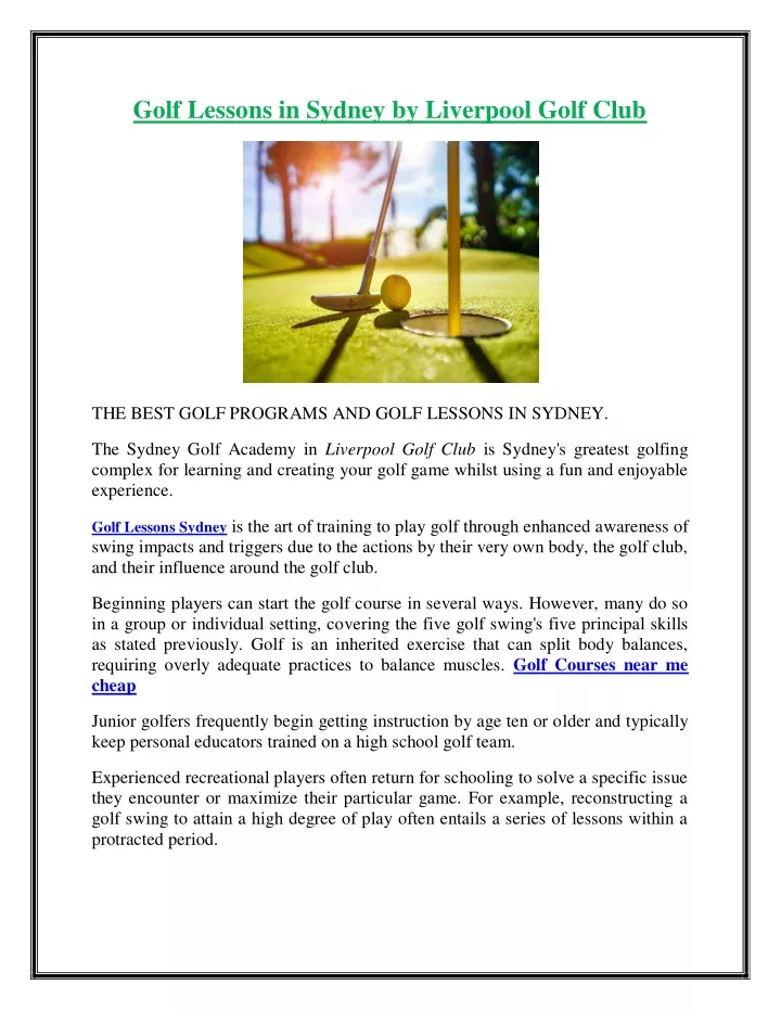 golf lessons in sydney by liverpool golf club