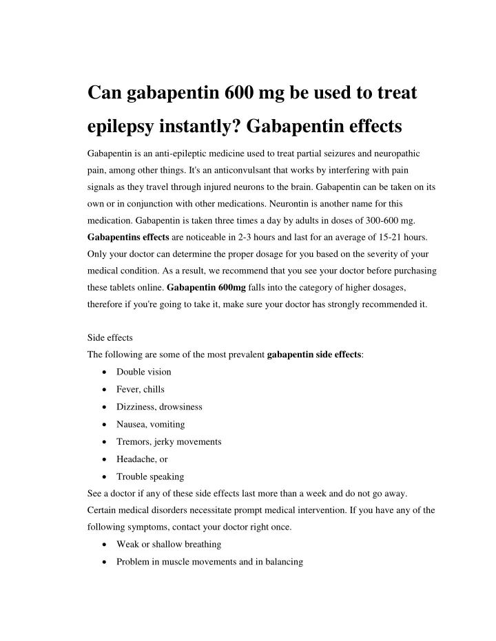 can gabapentin 600 mg be used to treat