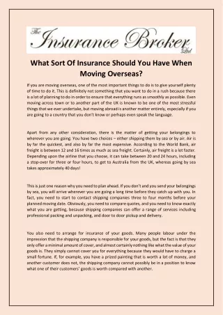 What Sort Of Insurance Should You Have When Moving Overseas