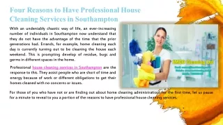 Four Reasons to Have Professional House Cleaning Services in Southampton