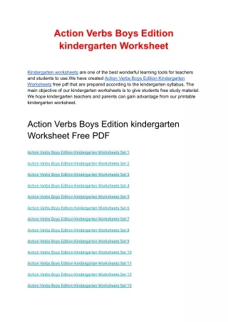 Action Verbs Boys Edition kindergarten Worksheet Free PDF
