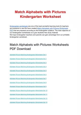 Match Alphabets with Pictures Worksheets PDF Download