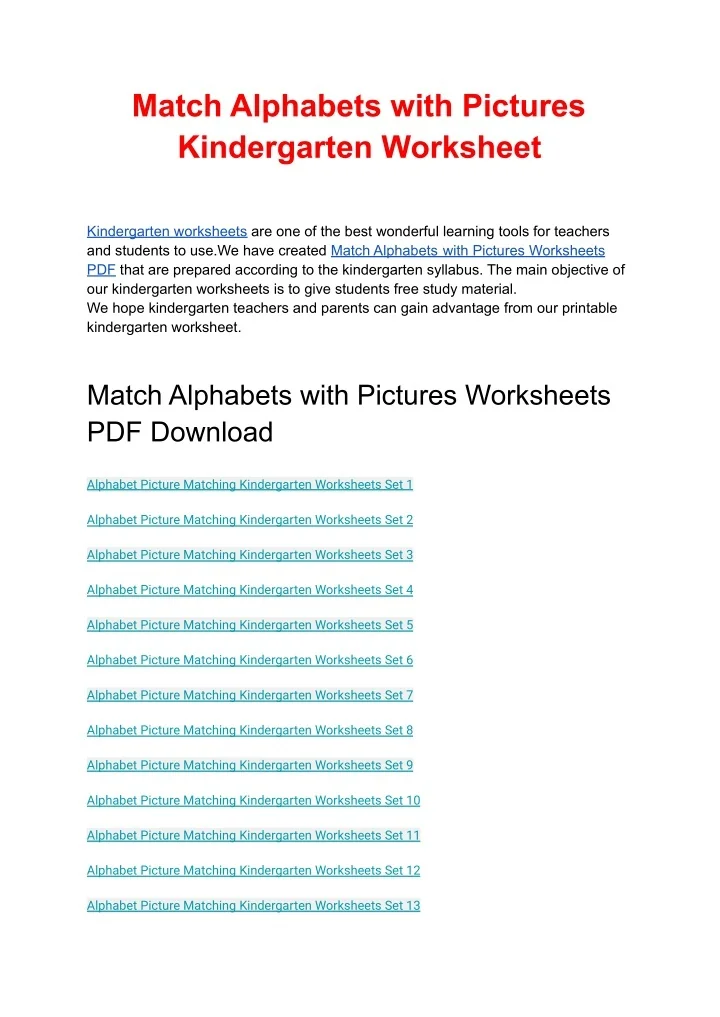 PPT - Match Alphabets with Pictures Worksheets PDF Download PowerPoint ...