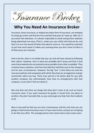 Why You Need An Insurance Broker