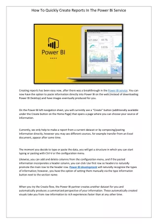 how to quickly create reports in the power