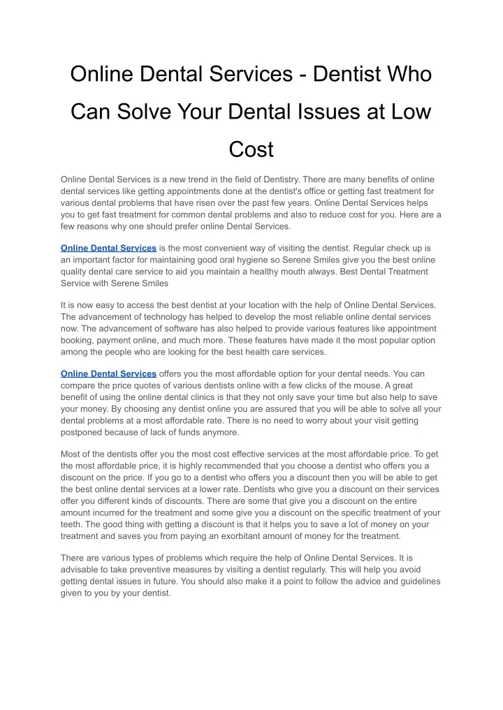 online dental services dentist who