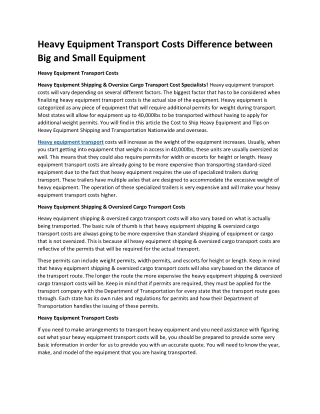 Heavy Equipment Transport Costs Difference between Big and Small Equipment