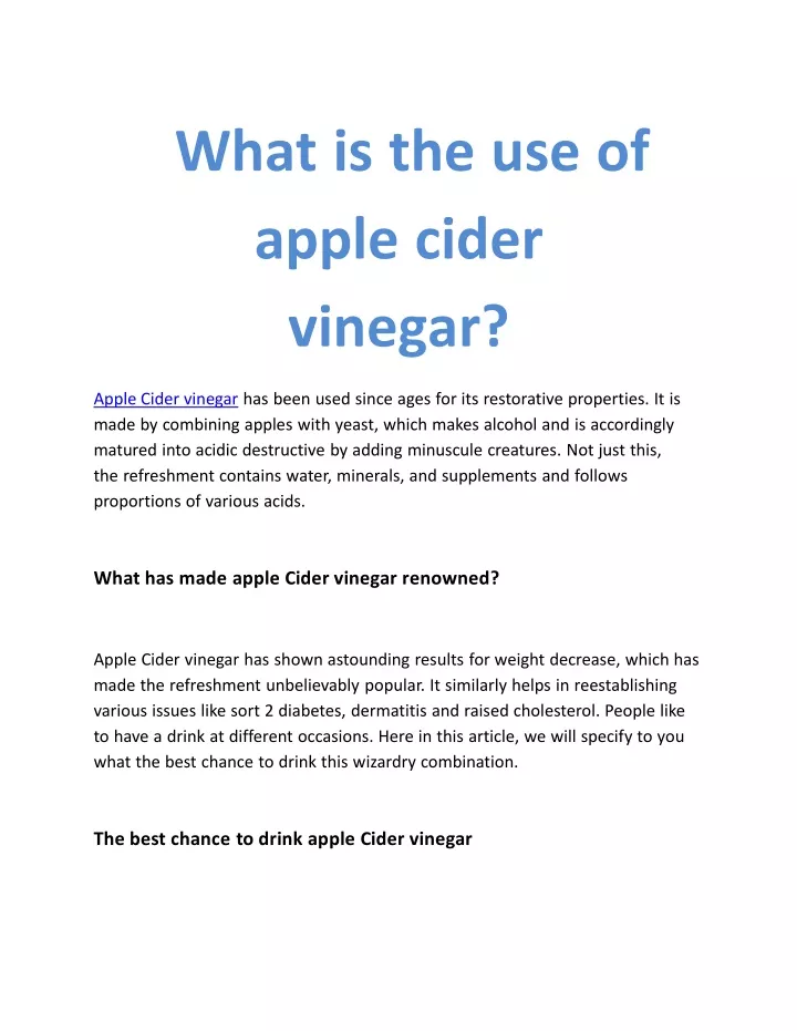 what is the use of apple cider vinegar