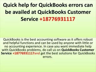 quick help for quickbooks errors can be availed at quickbooks customer service 18776931117