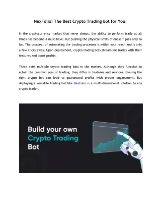 NexFolio! The Best Crypto Trading Bot for You!