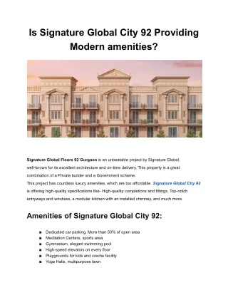 Is Signature Global City 92 Providing Modern amenities