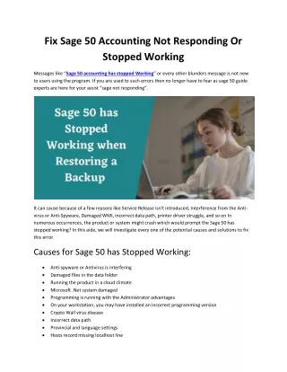 fix sage 50 accounting not responding or stopped