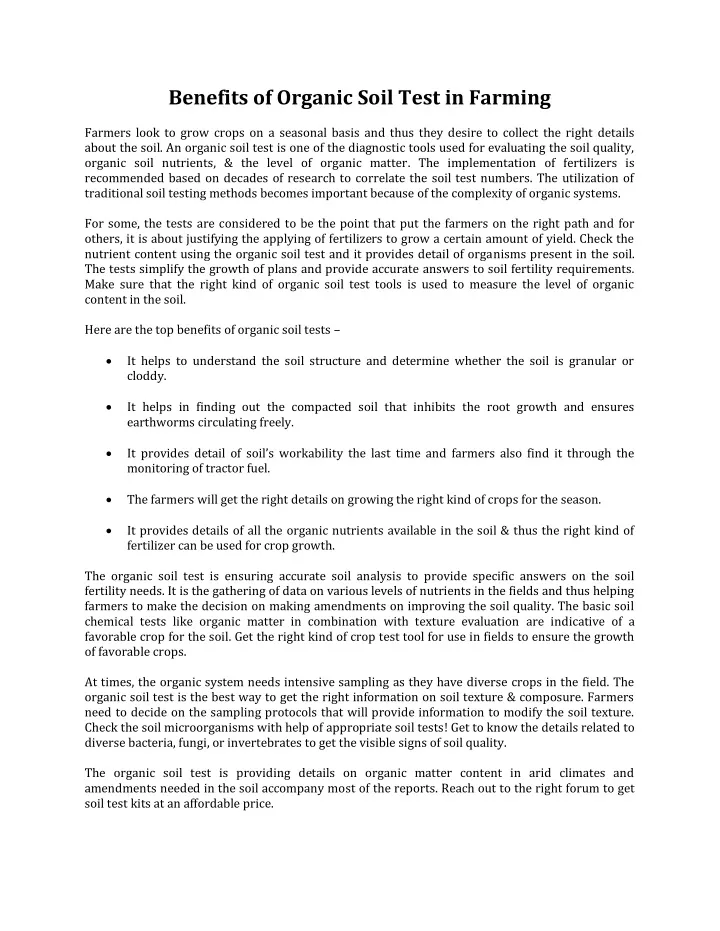 benefits of organic soil test in farming