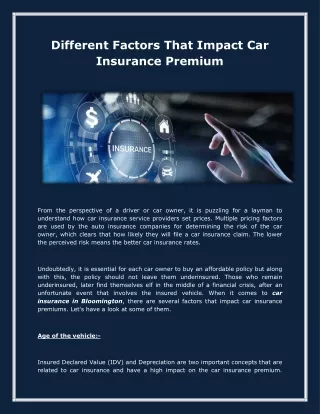 Different Factors That Impact Car Insurance Premium