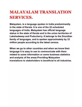 MALAYALAM TRANSLATION SERVICES