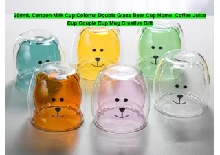 250mL Cartoon Milk Cup Colorful Double Glass Bear Cup Home  Coffee Juice Cup Couple Cup Mug Creative Gift