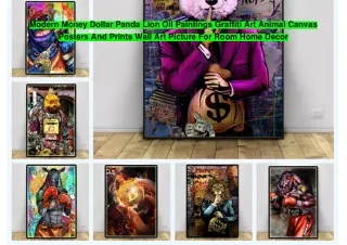 Modern Money Dollar Panda Lion Oil Paintings Graffiti Art Animal Canvas Posters And Prints Wall Art Picture For Room Hom
