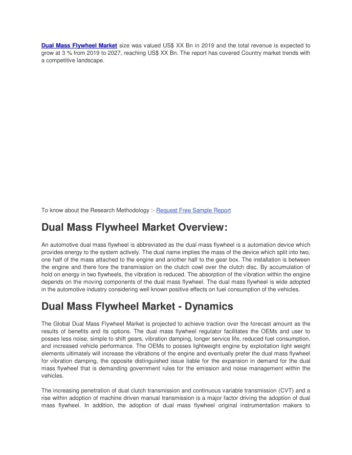 dual mass flywheel market size was valued