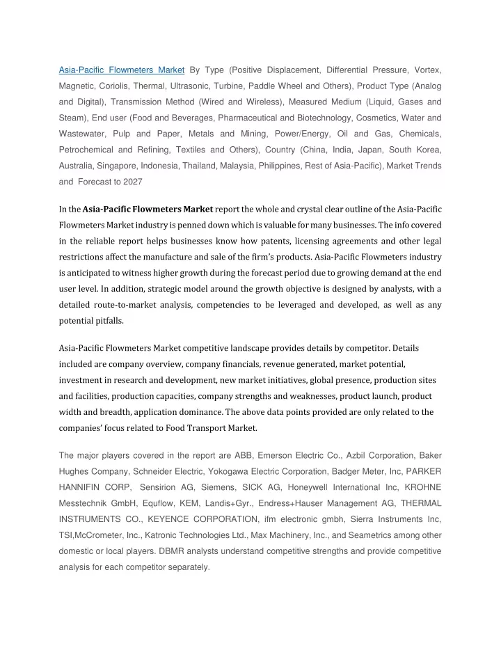 asia pacific flowmeters market by type positive