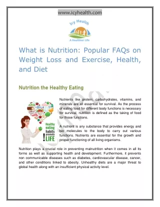 What is Nutrition: Popular FAQs on Weight Loss and Exercise, Health, and Diet