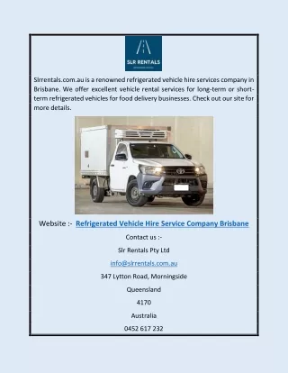 Refrigerated Vehicle Hire Service Company Brisbane | Slrrentals.com.au