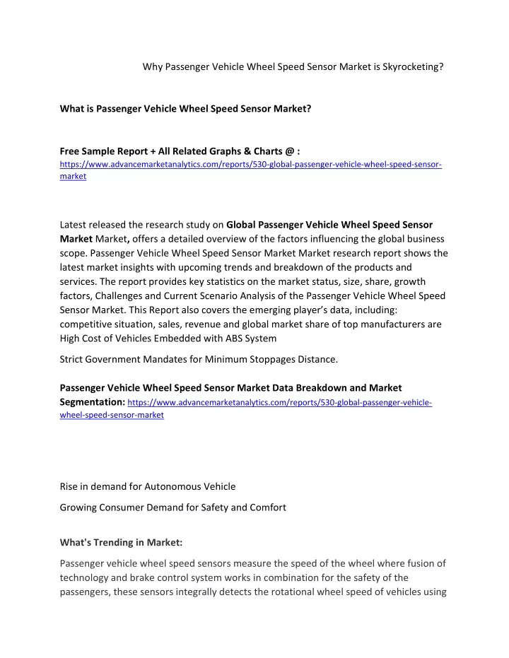 why passenger vehicle wheel speed sensor market