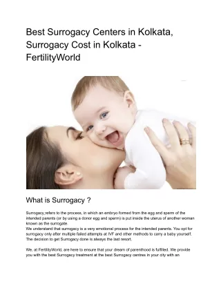 Best Surrogacy Centers in Kolkata, Surrogacy Cost in Kolkata - FertilityWorld