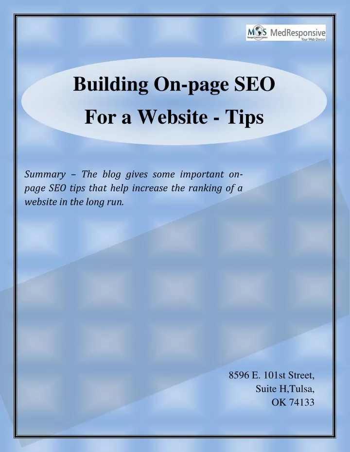 building on page seo for a website tips