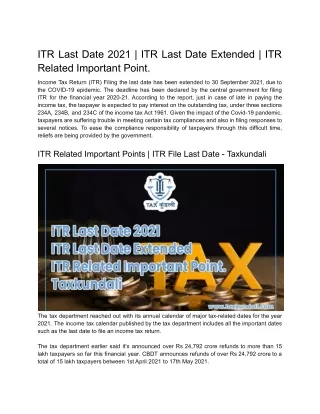 ITR Last Date 2021 _ ITR Last Date Extended _ ITR Related Important Point.