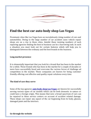 Find the best car auto body shop Las Vegas