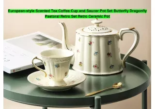 European-style Scented Tea Coffee Cup and Saucer Pot Set Butterfly Dragonfly Pastoral Retro Set Retro Ceramic Pot