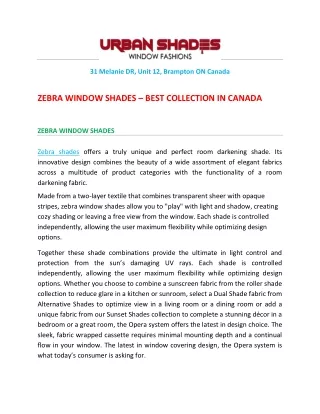 ZEBRA WINDOW SHADES – BEST COLLECTION IN CANADA