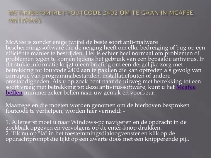 methode om met foutcode 2402 om te gaan in mcafee antivirus