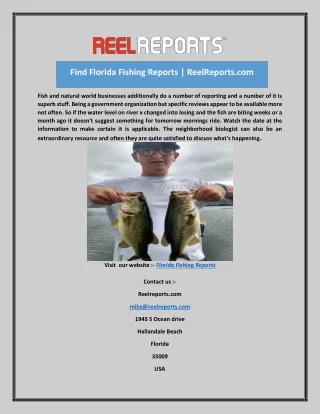 Find Florida Fishing Reports | ReelReports.com