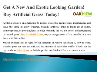 Get A New And Exotic Looking Garden! Buy Artificial Grass Today!