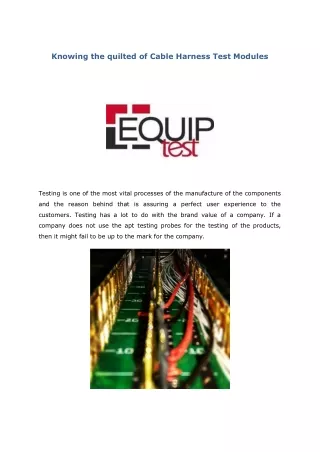 knowing the quilted of cable harness test modules