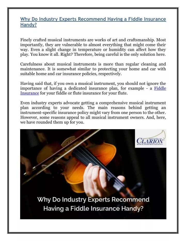 why do industry experts recommend having a fiddle