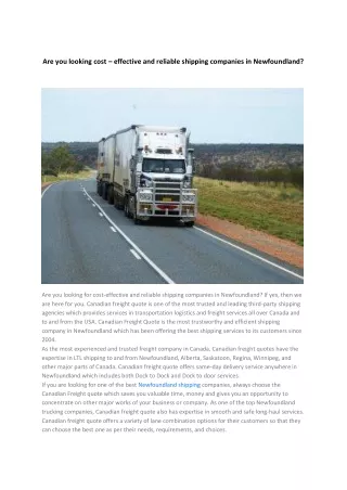 Are you looking for cost-effective and reliable shipping companies in Newfoundland