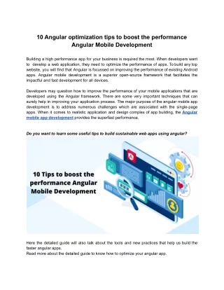 10 Angular optimization tips to boost the performance Angular Mobile Development