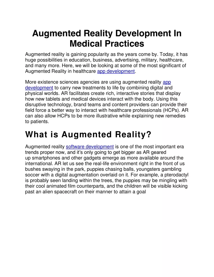 augmented reality development in medical