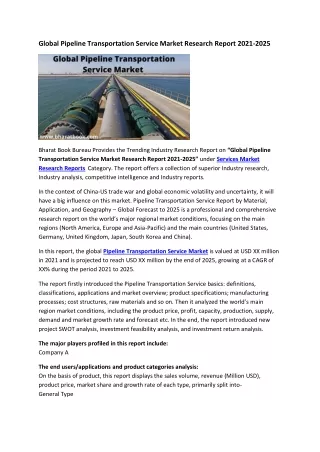 global pipeline transportation service market