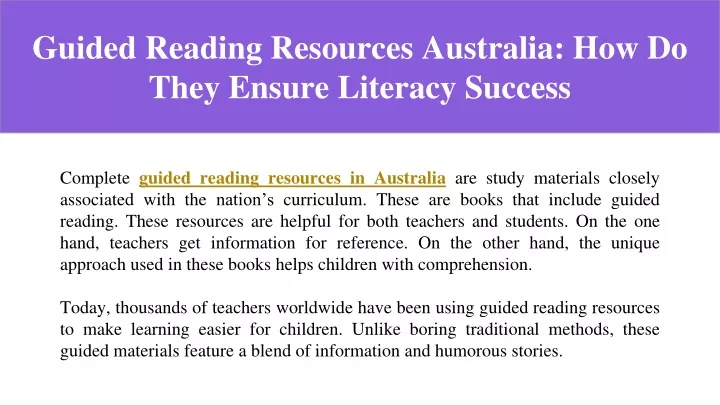 guided reading resources australia how do they