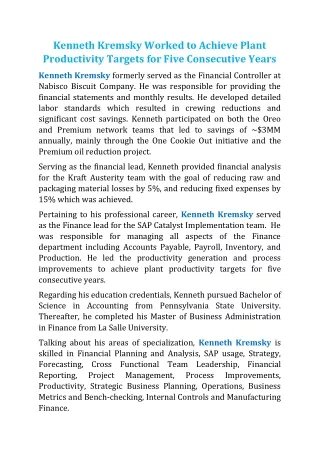 kenneth kremsky worked to achieve plant