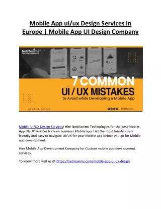 Mobile App ui-ux design services in Europe - mobile app ui design company