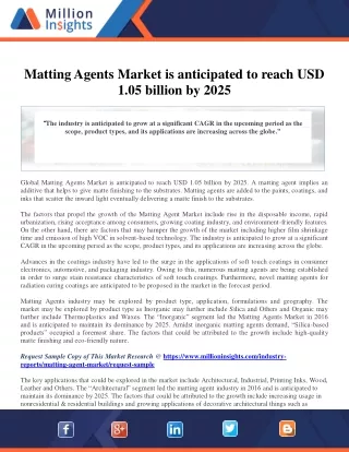 Matting Agents Market is anticipated to reach USD 1.05 billion by 2025