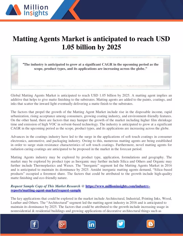 matting agents market is anticipated to reach