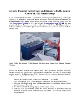 Steps to Uninstall the Software and Drivers to fix the issue in Canon TS3122 wireless setup